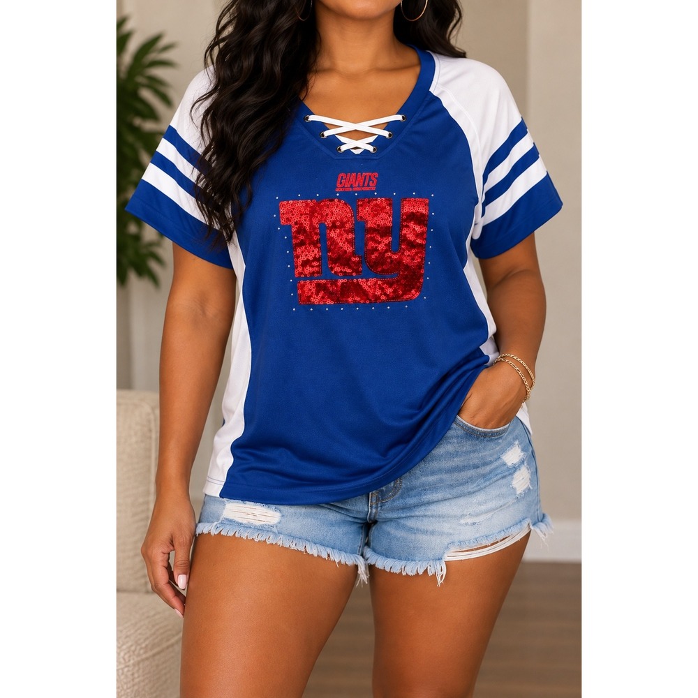 XL 172 Majestic New York Giants Womens NWT Sequin NY Lace Up NFL Football Jersey